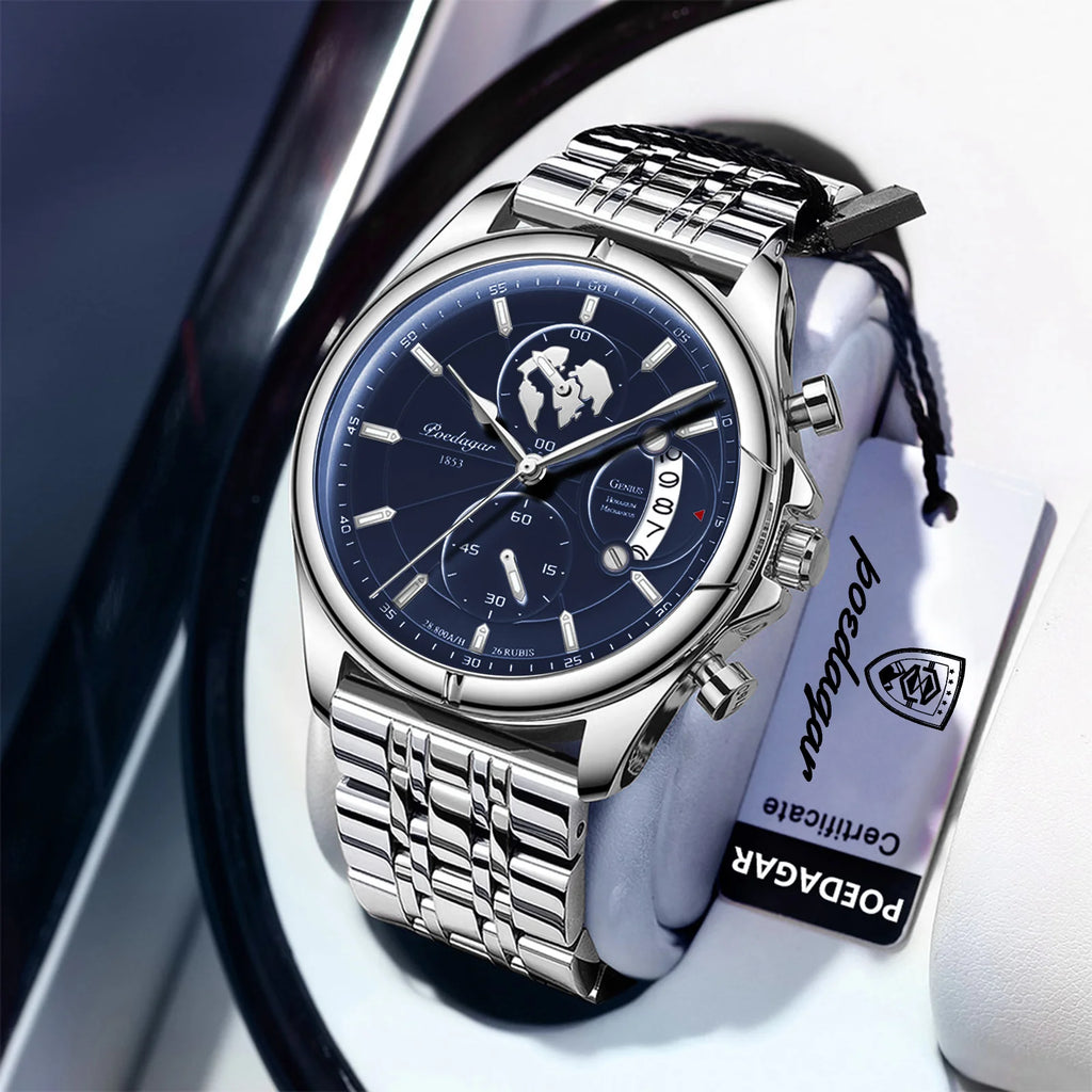 Poedagar 989 Top High Quality Men's Watch Classic Stainless Steel Quartz Watches Waterproof Luminous Watch for Men Montre Homme