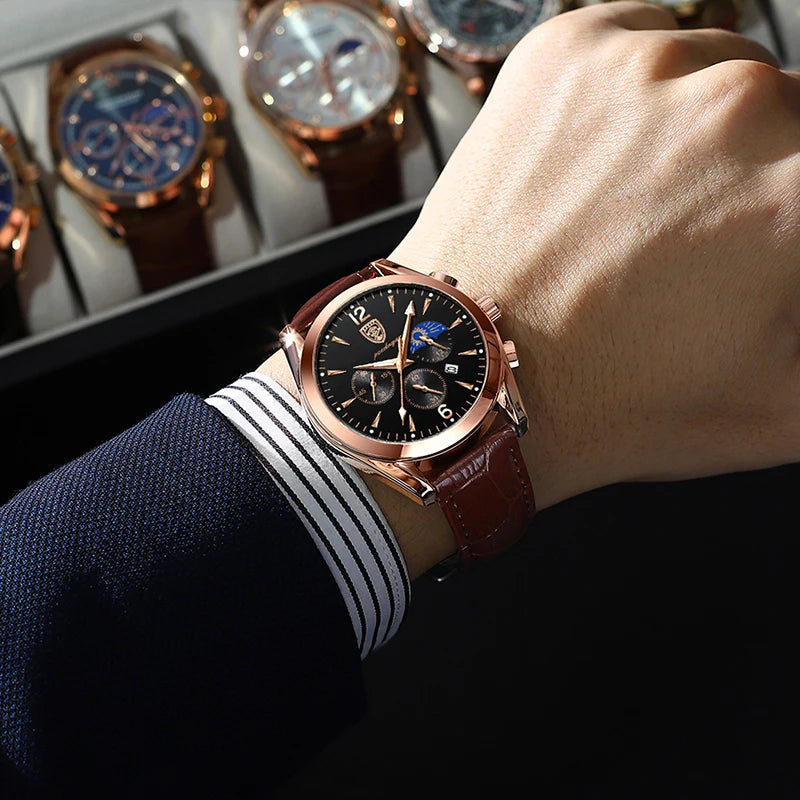 Poedagar Sport Watch for Men Fashion Leather Quartz Watches Waterproof Luminous Watches Men Wrist Date