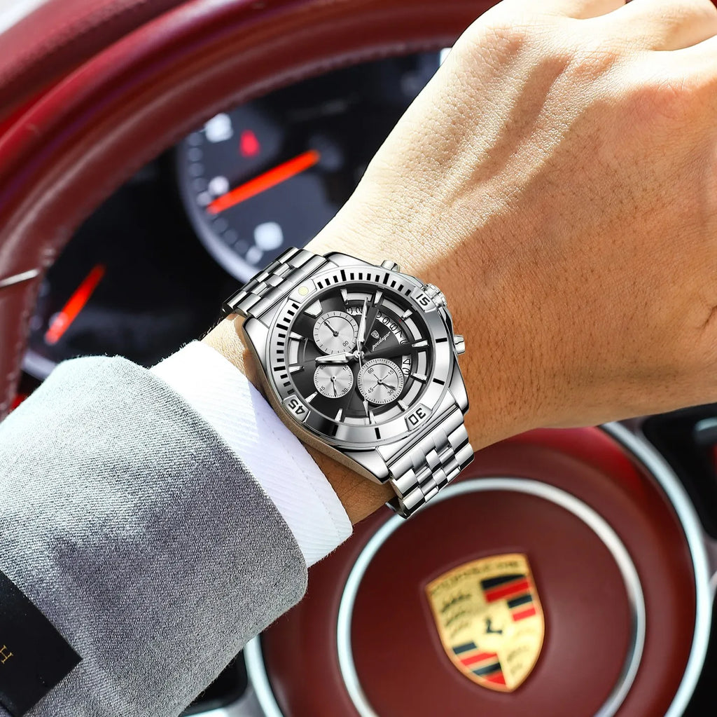 Poedagar 695 Men Luxury Quartz Watches Stainless Steel Hollow Dial Daily Wear Casual Luminous Chronograph Montre Homme