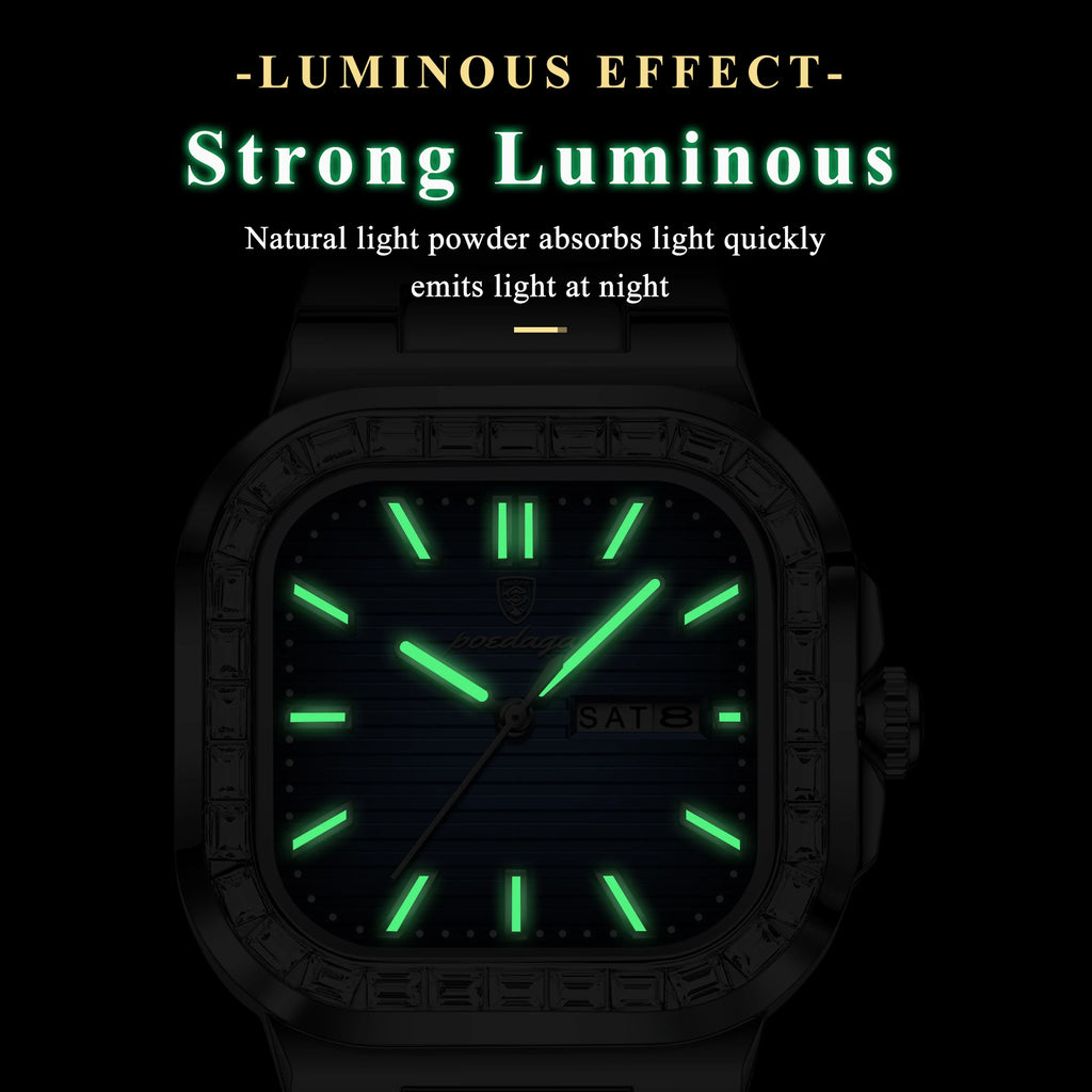 Poedagar New Arrival Waterproof Luxury Square Quartz Watch Luminous Stainless Steel Watch for Men