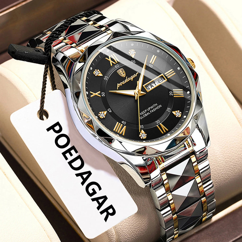 POEDAGAR 615 Men Quartz Watches Hot Sell Luxury Casual Set Stainless Steel Waterproof Luminous Date Display Alloy Wristwatch