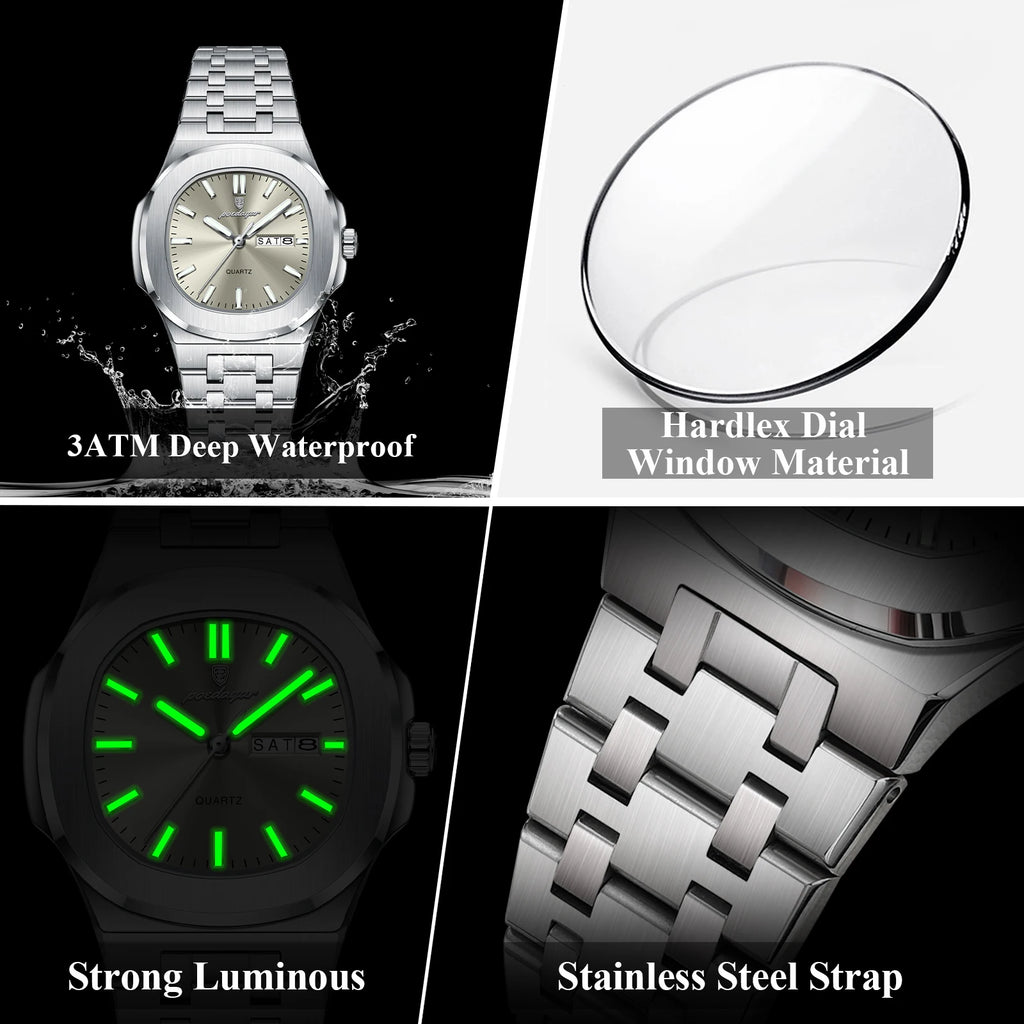 Poedagar Luxury Elegant Stainless Steel Girl Reloj Waterproof Luminous Date Quartz Watch for Women