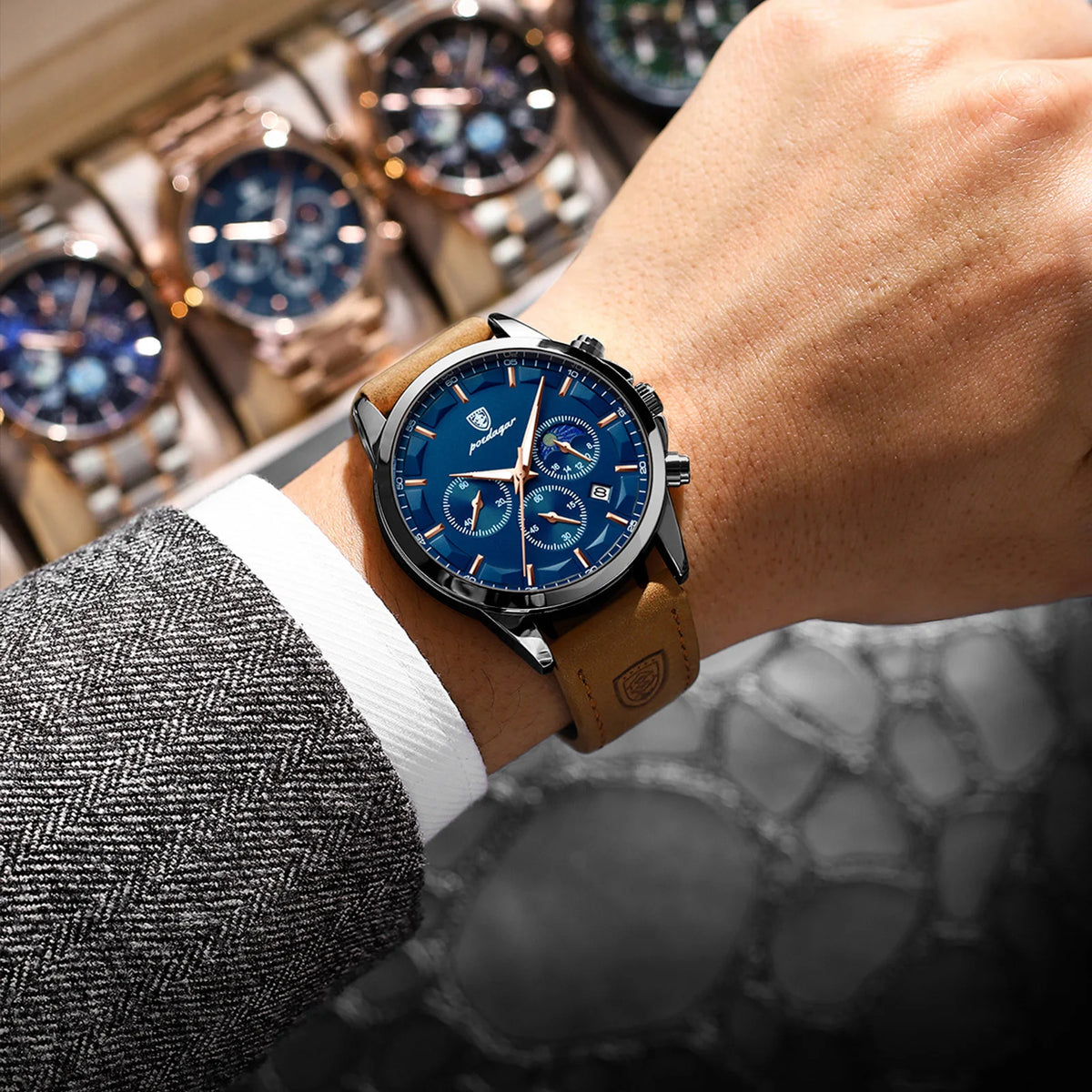 Poedagar 928 Luxury Men Wrist Watch Sports Leather Montre Quartz Watch Waterproof Luminous Calendar Chronograph Watches for Men