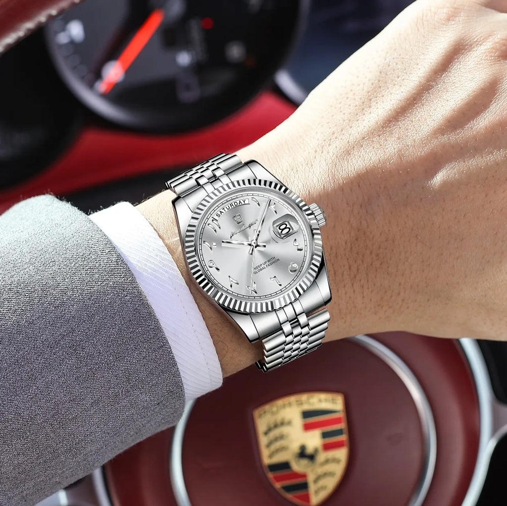 Poedagar 845 Business Men's Watch Luxury Arabic Numeral Dial Stainless Steel Waterproof Casual Quartz Wristwatch Reloj Hombre
