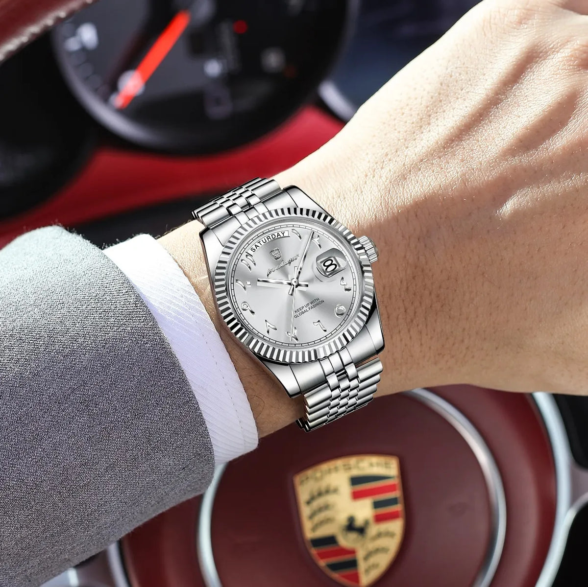Poedagar 845 Business Men's Watch Luxury Arabic Numeral Dial Stainless Steel Waterproof Casual Quartz Wristwatch Reloj Hombre