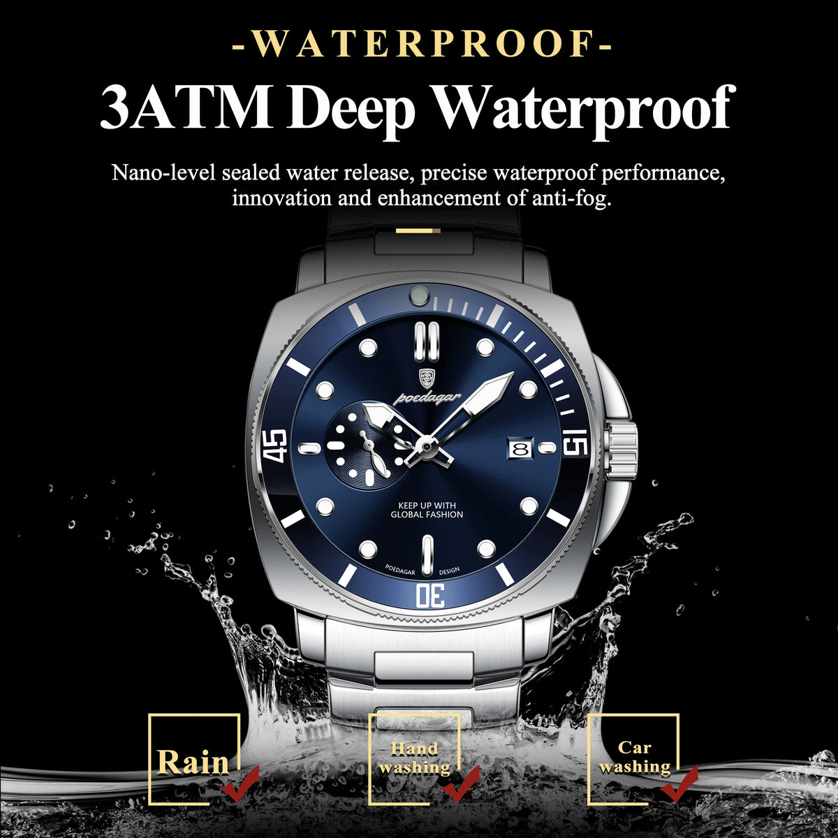 Poedagar 873 Luxury Mens Watch Waterproof Luminous Date Quartz Watch Stainless Steel Bracelet Watch for Men