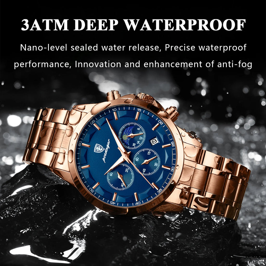 Poedagar Casual Sport Chronograph Watch for Men Luxury Stainless Stain Ultra-thin Men Watch WristWaterproof Quartz Watch