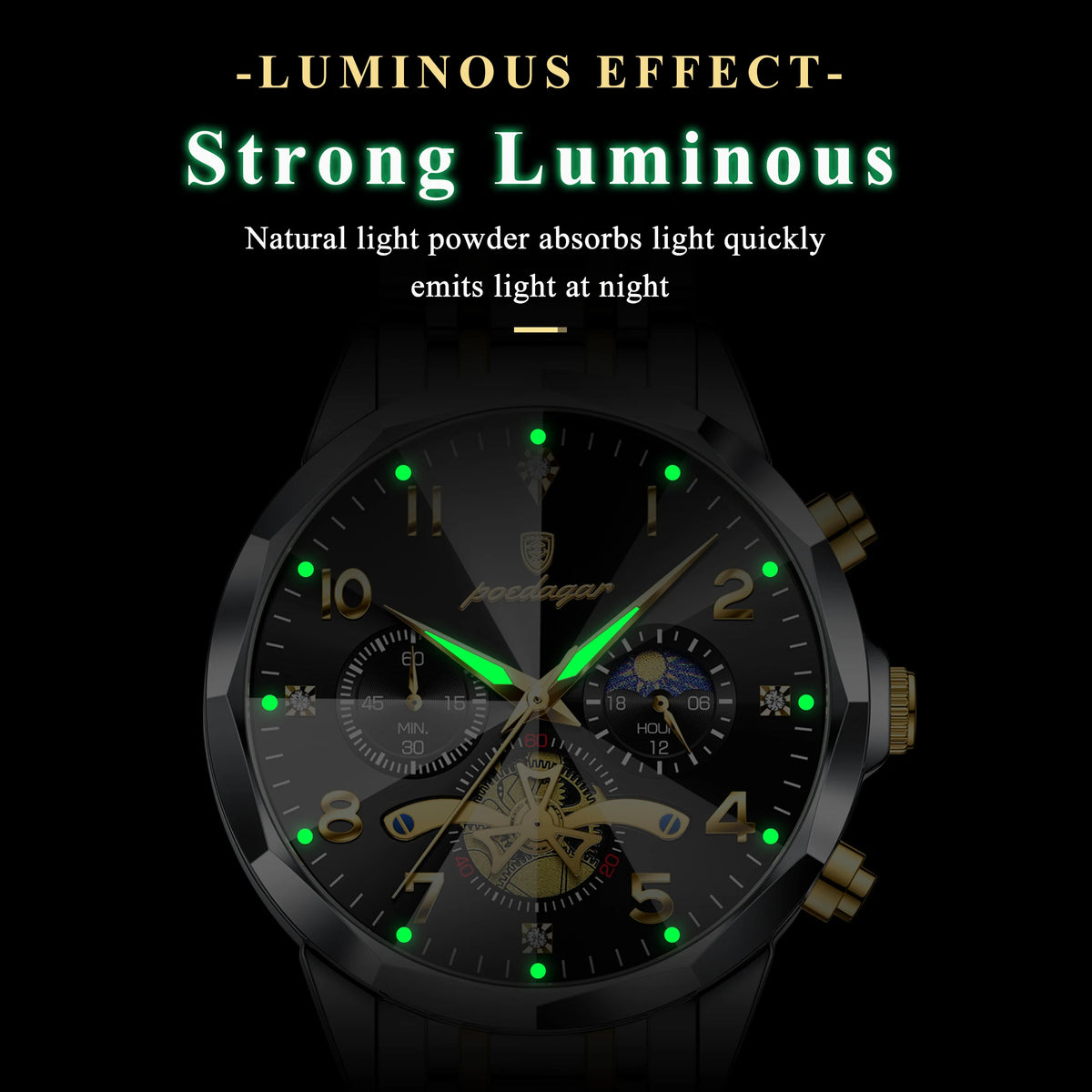 Poedagar 939 Luxury Men's Quartz Watch Stainless Steel Chronograph Watch for Men Luminous Waterproof Business Reloj Hombre