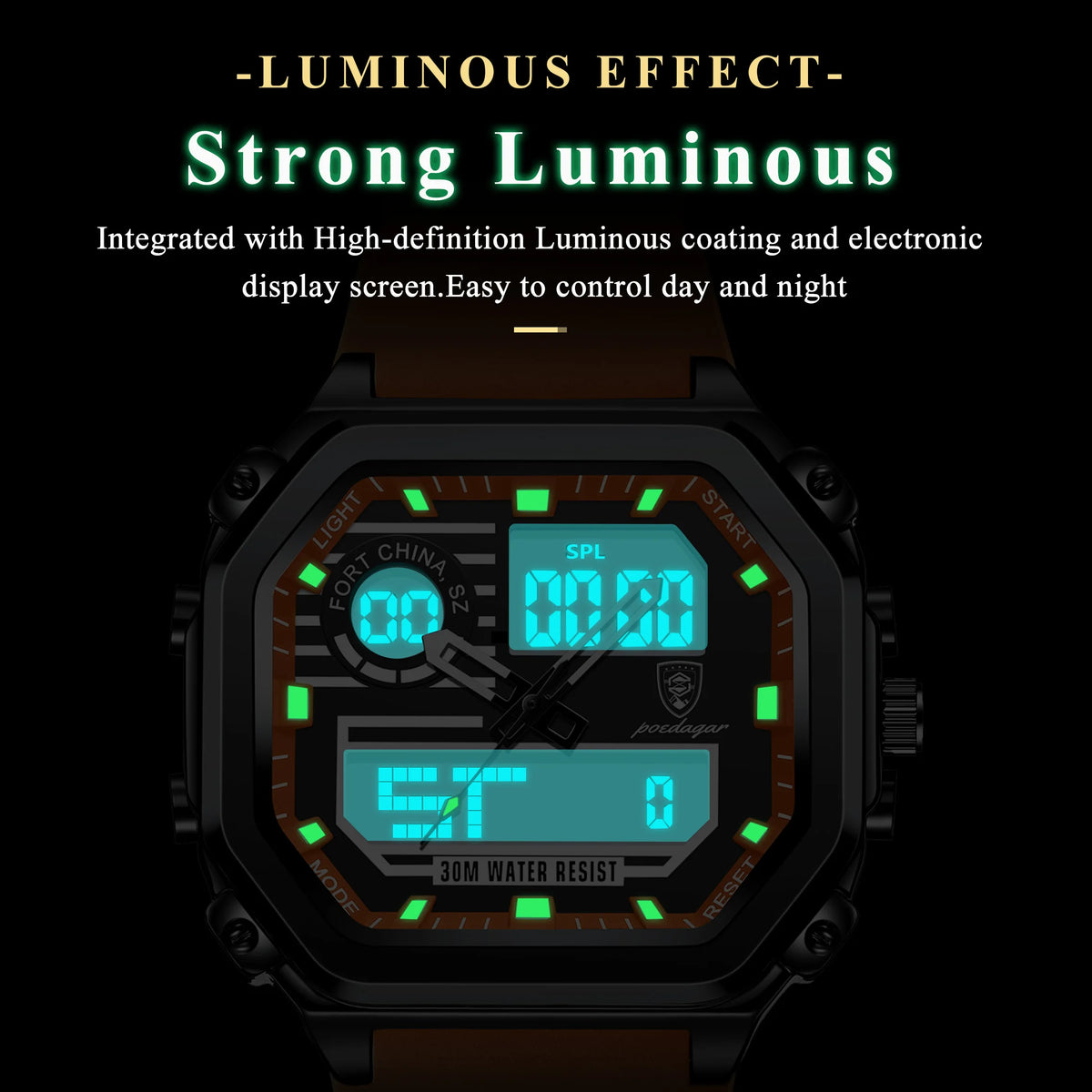 Poedagar 993 Men Digital Watch Silicone Strap Chronograph Waterproof Quartz Watches Sports Dual Display Luminous Reloj Hombre