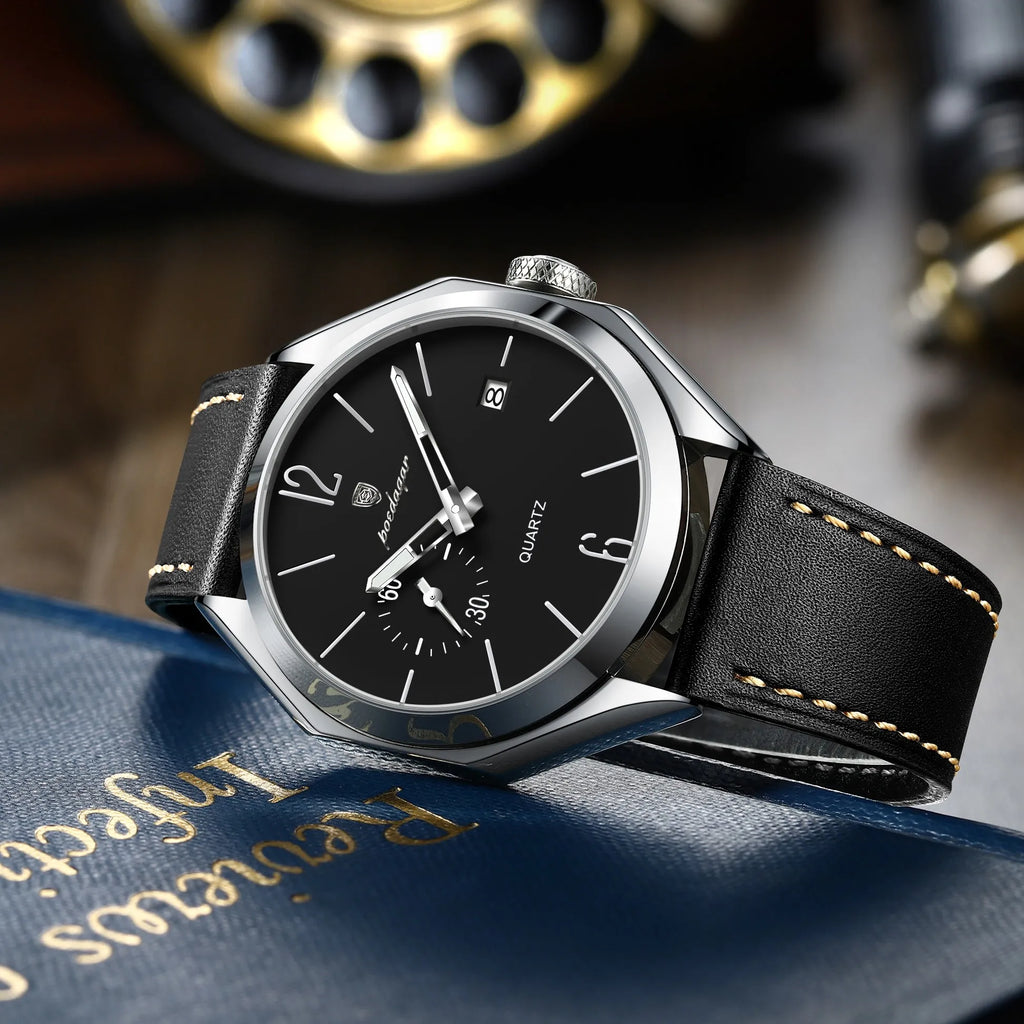 POEDAGAR 689 Men Quartz Watch Luxury Geometric Dial Leather Strap Waterproof Casual Wrist Watch Wholesale