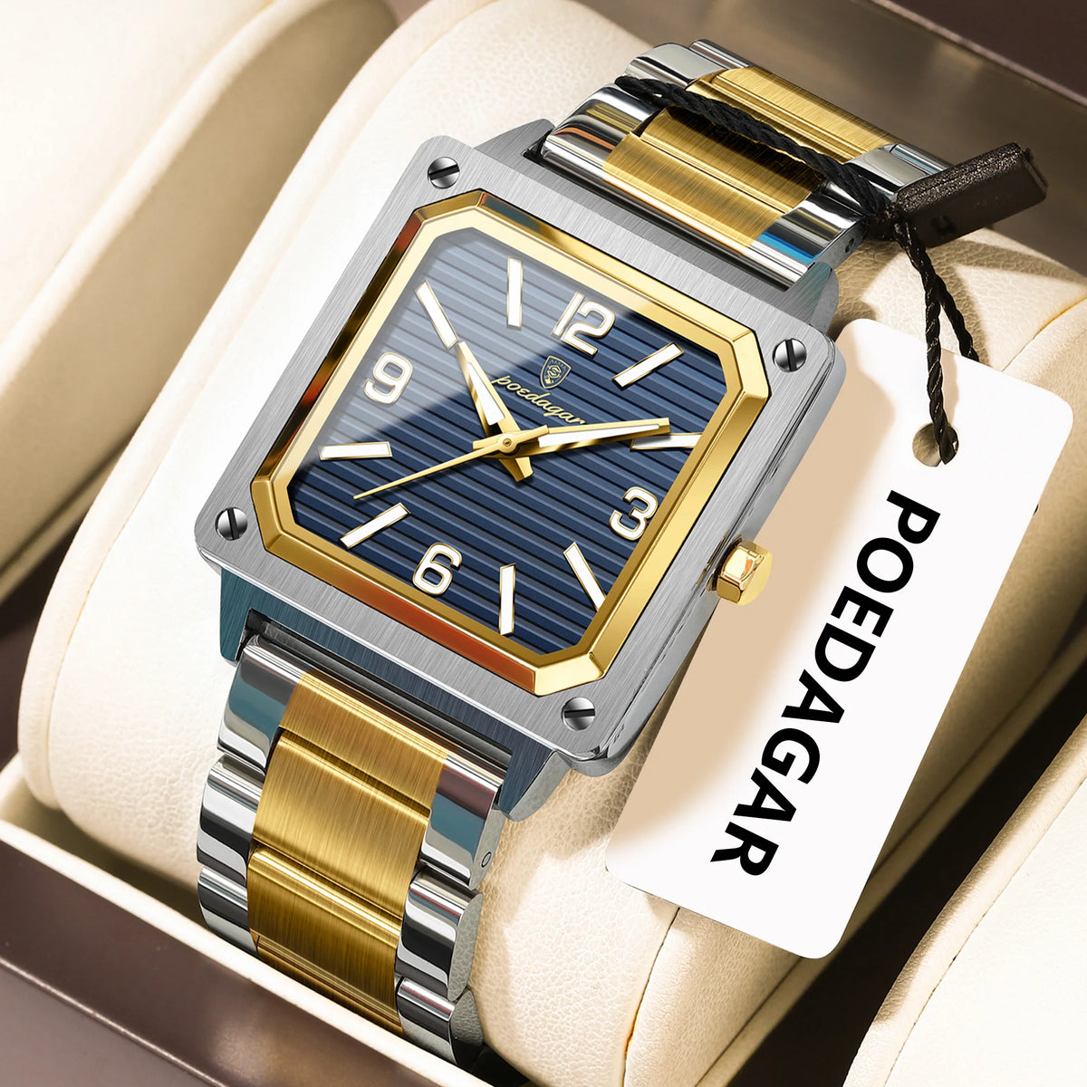 Poedagar 870 Business Luxury Square Quartz Men Watch Waterproof Luminous Stainless Steel Watch for Men