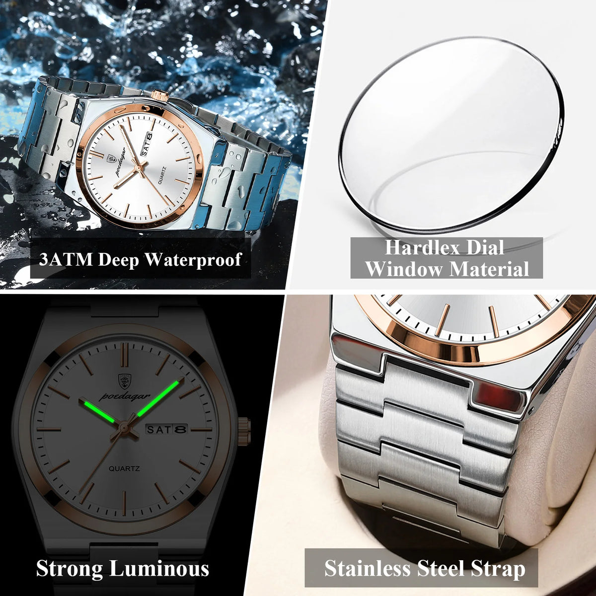 Poedagar 930 Luxury Mens Watch Hot Sale Stainless Steel Bracelet Quartz Watches Reloj Hombre Waterproof Luminous Watch for Men