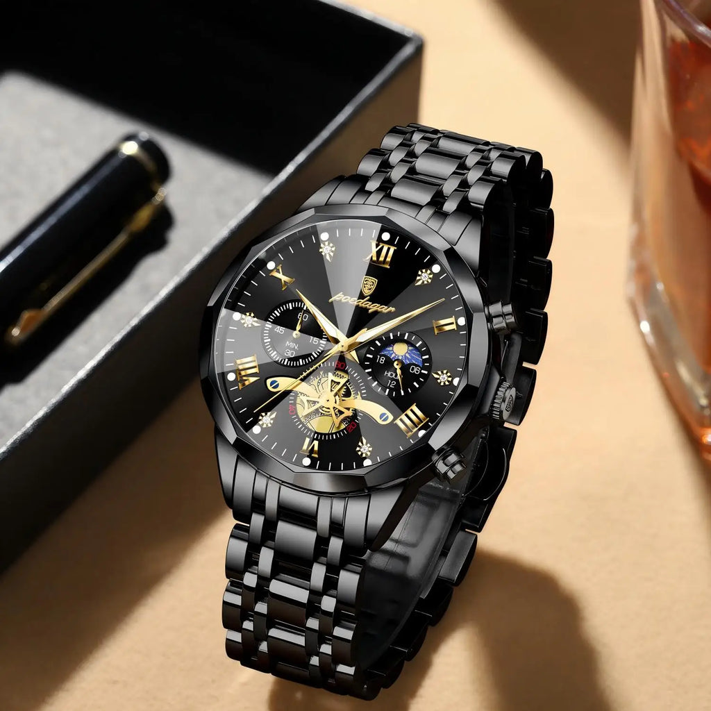 Poedagar 938 Chronograph Waterproof Luminous Luxury Stainless Steel Men's Quartz Watch