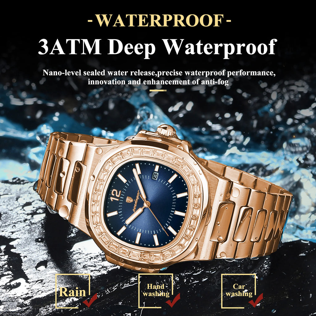 Poedagar Factory Wholesale Rose Gold Relojes Hombre Stainless Steel Men Quartz Watch Luminous Waterproof Watch for Men