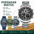 Poedagar E127 Men's Watch Sports Analog-Digital Waterproof Watch Dual Display Luminous Reloj Luxury Stainless Steel Quartz Watch