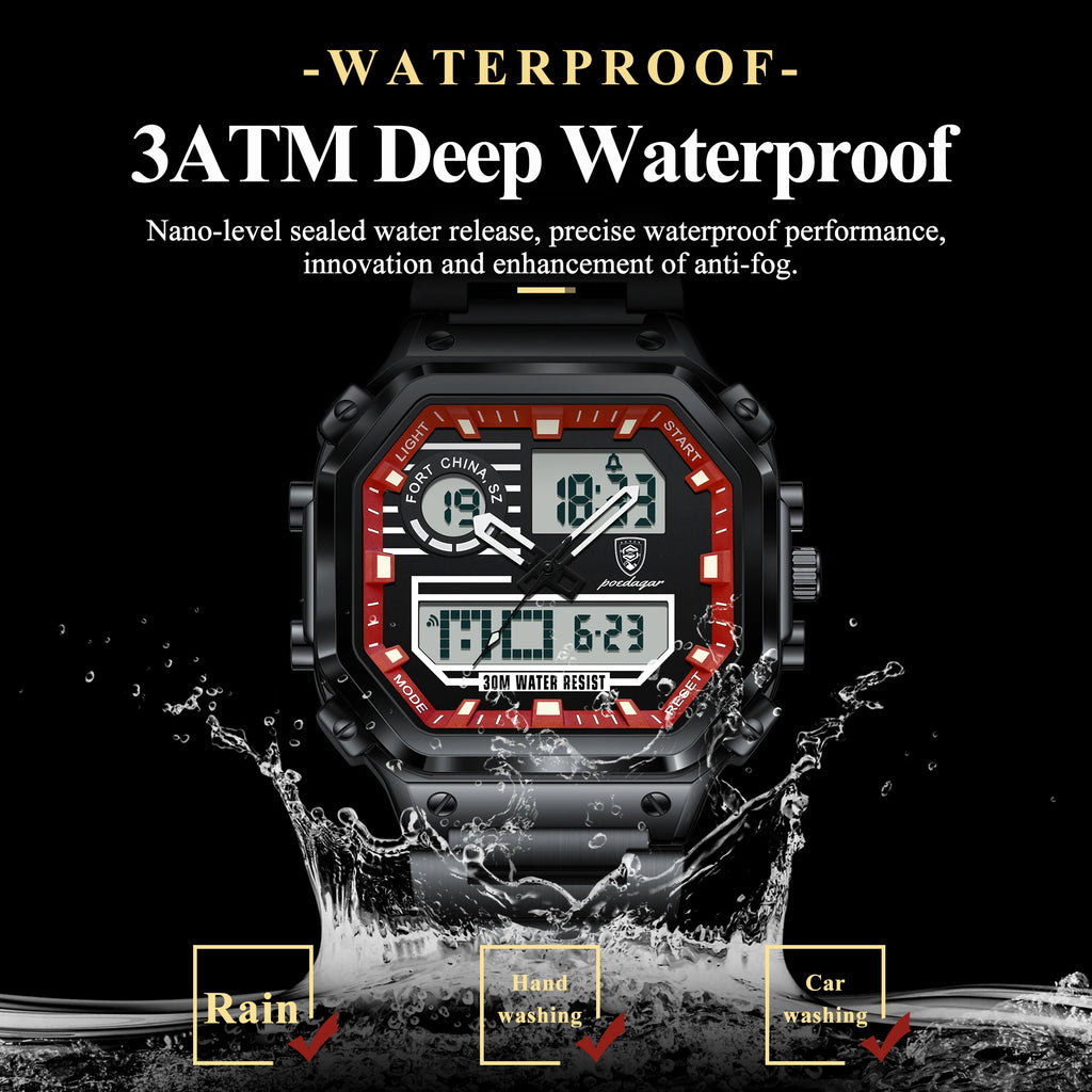 Watch for Men Poedagar 993 Sports Chronograph Men's Quartz Watches Luxury Dual Display Luminous Waterproof Watch Montre Homme
