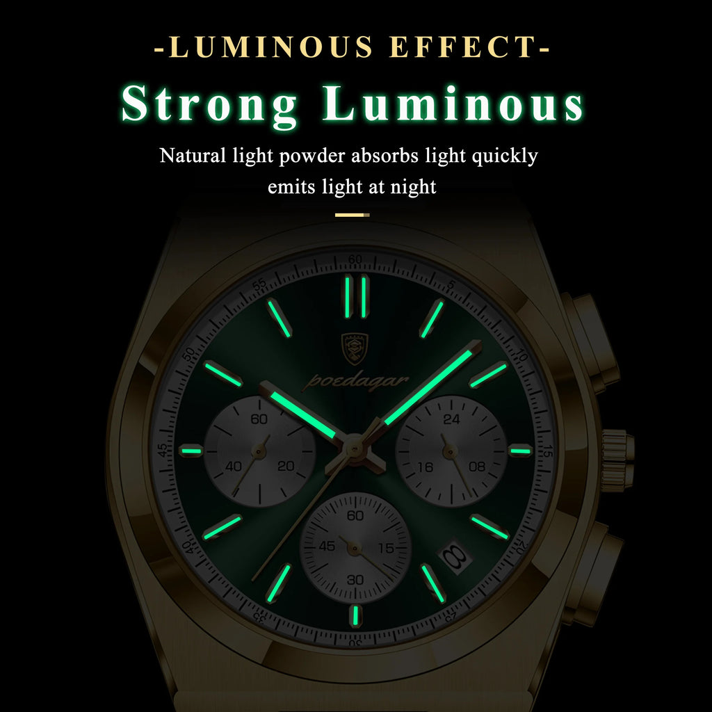 Poedagar 970 Mens Watch Fashion High Quality Waterproof Luminous Quartz Watches Chronograph Stainless Steel Reloj Watch for Men