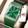 Poedagar 885 Luxury Mens Watch Leather Strap Green Dial Quartz Watches Business Waterproof Wristwatch for Men Factory Direct