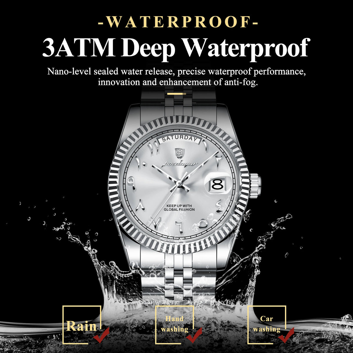 Poedagar 845 Business Men's Watch Luxury Arabic Numeral Dial Stainless Steel Waterproof Casual Quartz Wristwatch Reloj Hombre