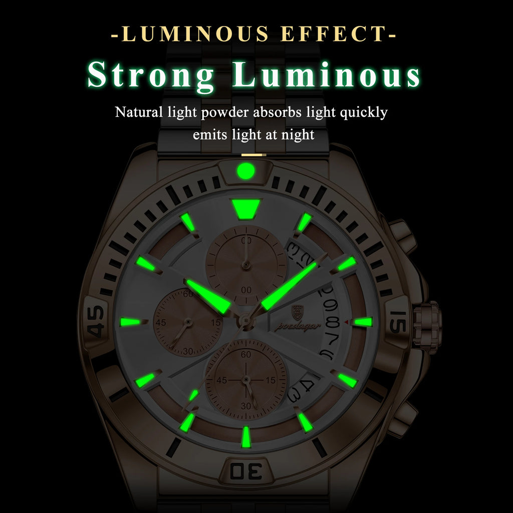 Poedagar 695 Men's Quartz Watches Two-Tone Colorways Trendy Casual Stainless Steel Luminous Chronograph Montre Homme Wholesale