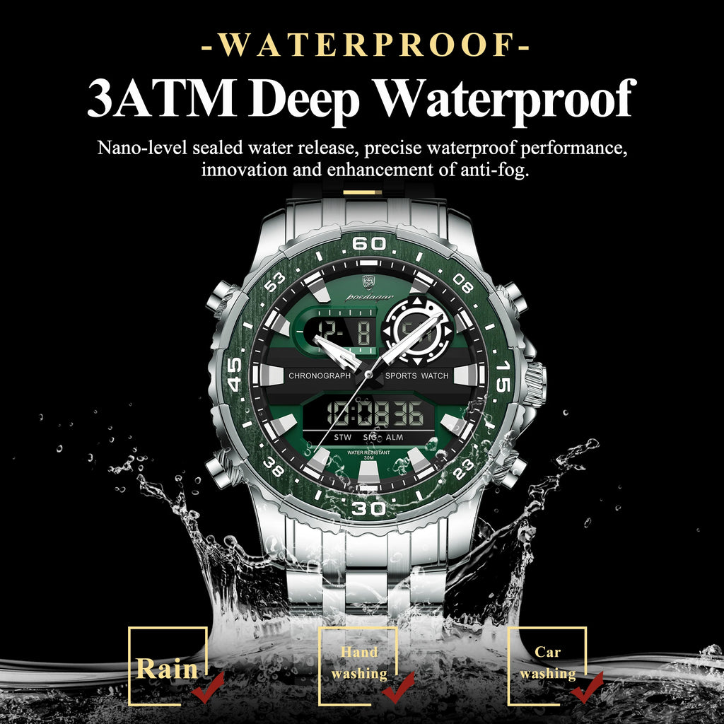 Poedagar E122 Luxury Men Watch Multifunction LED Display Alarm Luminous Waterproof Chronograph Stainless Steel Montre Wristwatch