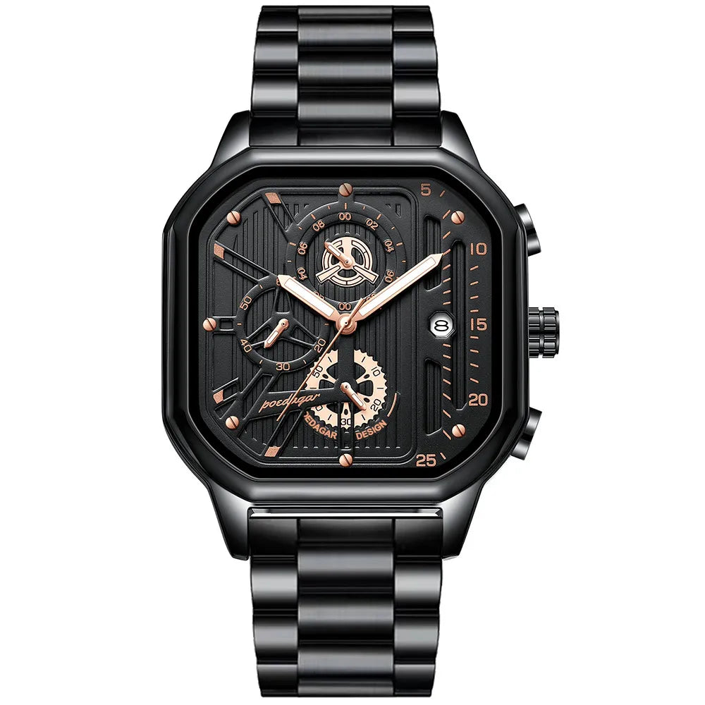 Poedagar Luxury Business Watches Men Wrist Stainless Stain Watch for Men Waterproof Luminous Calendar Quartz Watches