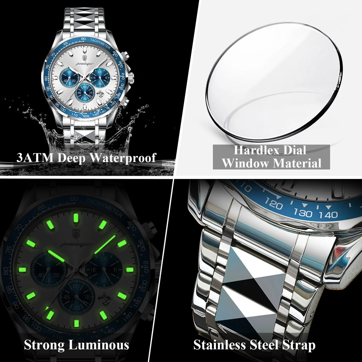 Poedagar 815 Luxury Men Watches Fashion Chronograph Date Reloj Hombre Stainless Steel Band Waterproof Business Watch for Men