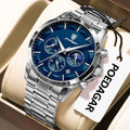 Poedagar 928 Luxury Men Watch Moon Phase Chronograph Relief Dial Stainless Steel Luminous Waterproof Business Sport Quartz Watch