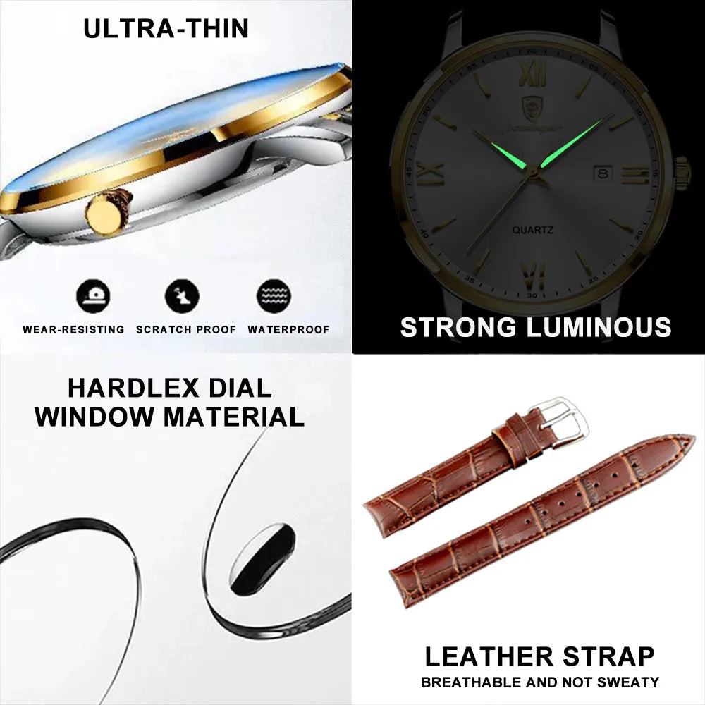 Poedagar Classic Leather Quartz Watches Fashion Calendar Watches Men Wrist Waterproof Watch for Men Wholesale
