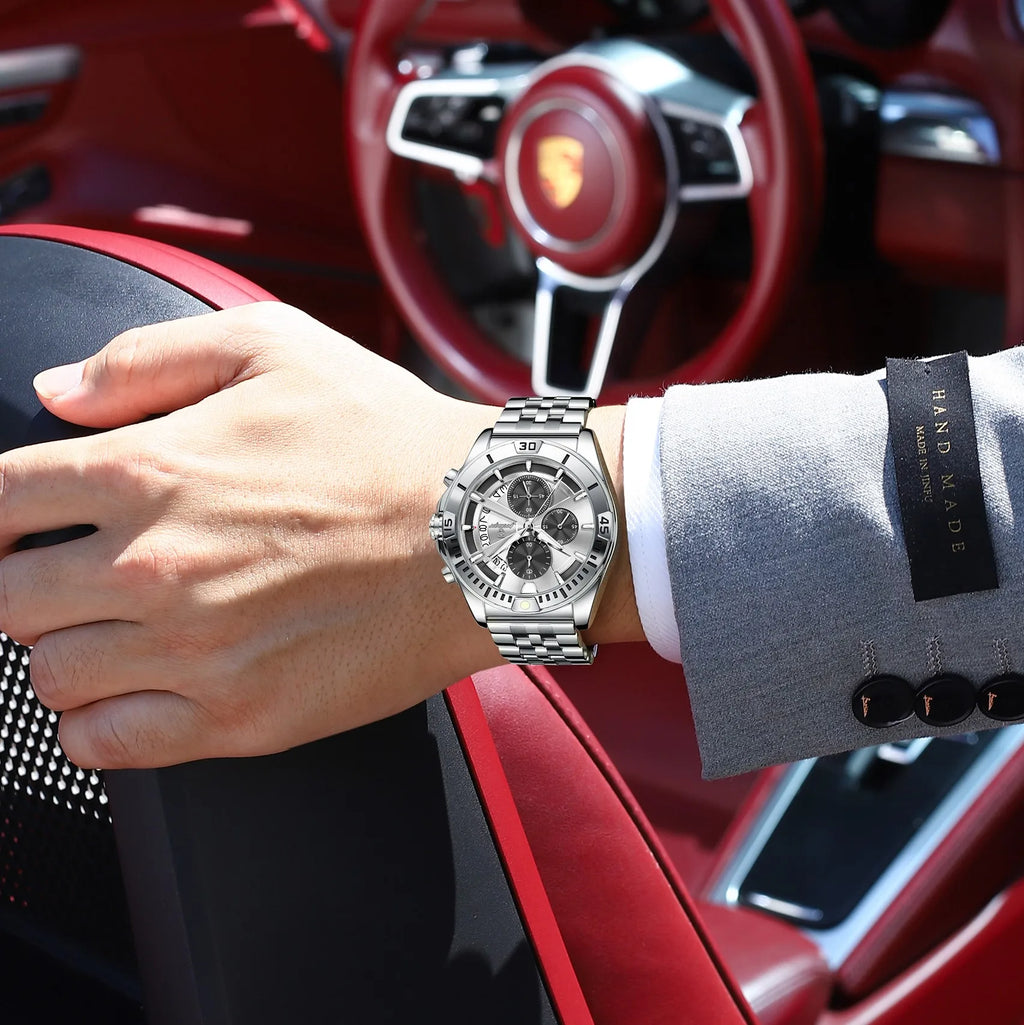 Poedagar 695 Men Luxury Quartz Watches Stainless Steel Hollow Dial Daily Wear Gift Watches Luminous Chronograph Orologio Uomo