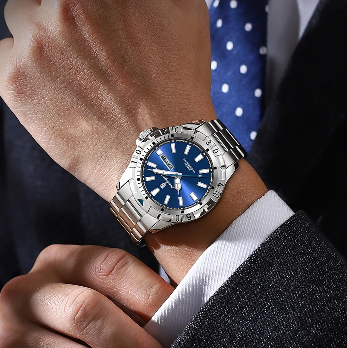 Poedagar 959 Luxury Men Watch Stainless Steel Business Quartz Wristwatch Waterproof Luminous Date Reloj Hombre Watch for Men