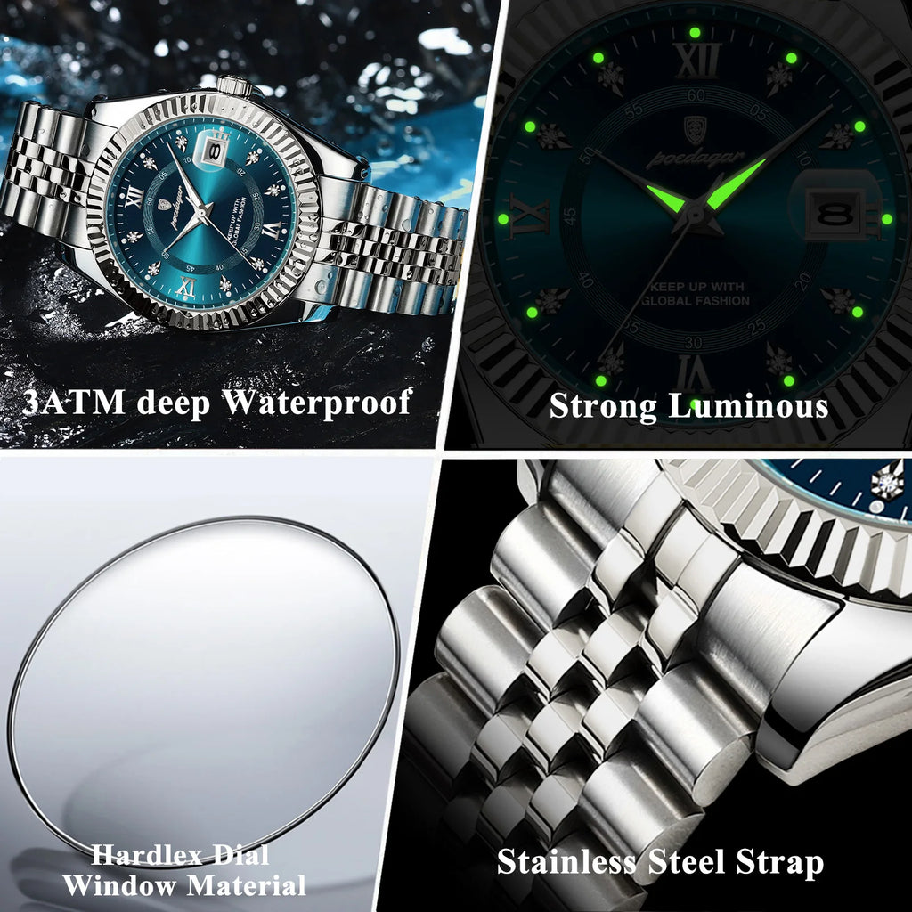 Poedagar 910 Luxury Men's Watches Business Reloj Hombre Waterproof Luminous Date Stainless Steel Quartz Watch for Men Herrenuhr