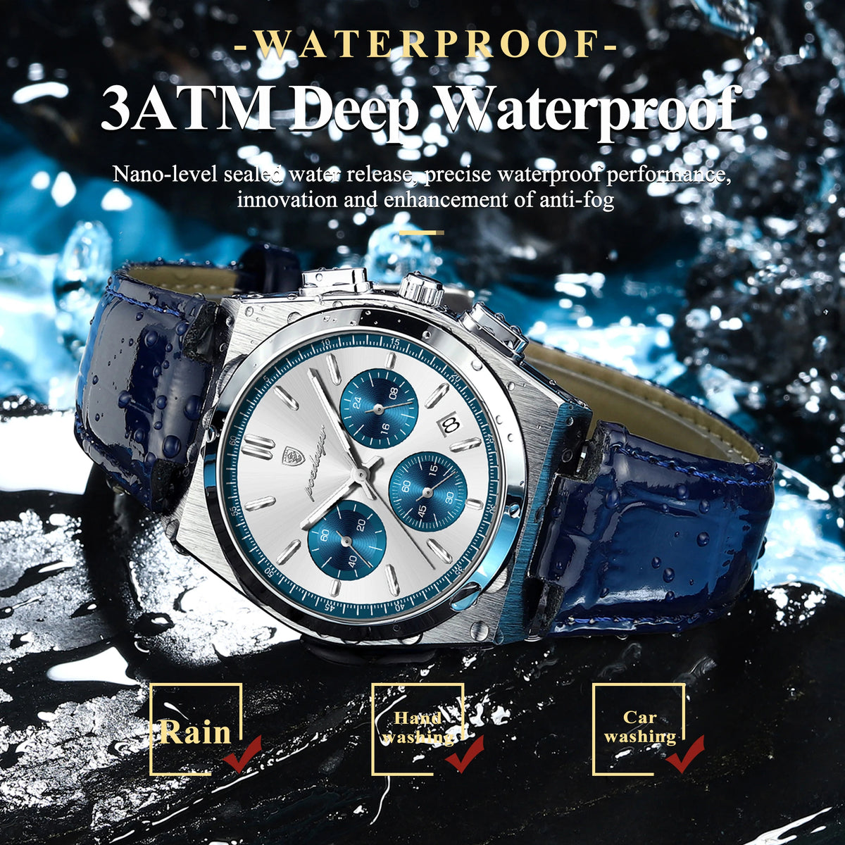 Poedagar 970 Mens Luxury Watch Leather Strap Luminous Quartz Wristwatch Montre Homme Casual Chronograph Waterproof Watch for Men