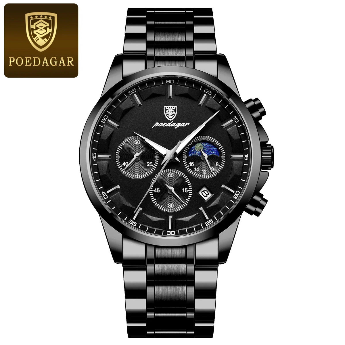 Poedagar Casual Sport Chronograph Watch for Men Luxury Stainless Stain Ultra-thin Men Watch WristWaterproof Quartz Watch