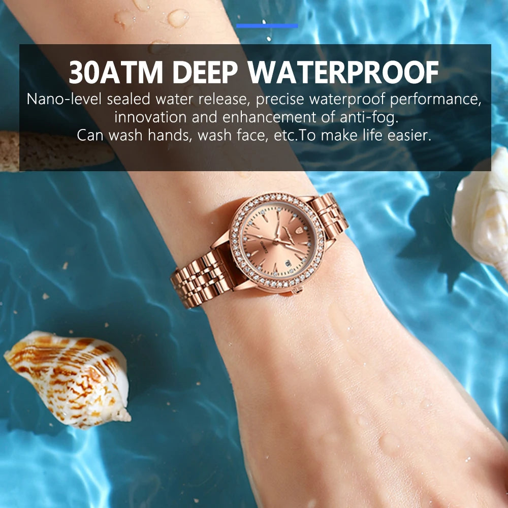Poedagar Luxury Rose Gold Stainless Steel Ladies Wristwatch Diamond Quartz Watches Wristwatch Waterproof Date Watch Women