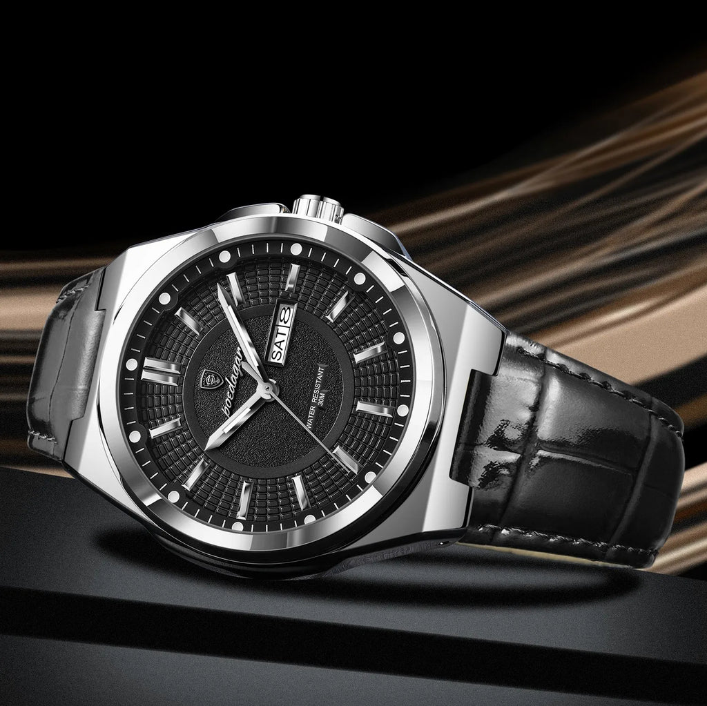 Poedagar 896 Mens Luxury Watch Gift Business Leather Montre Daily Wear Quartz Wristwatch Waterproof Luminous Date Reloj Hombre