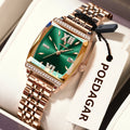 Poedagar 795 Luxury Ladies Watches Diamond Green Dial Stainless Steel Bracelet Montre Waterproof Luminous Quartz Watch for Women