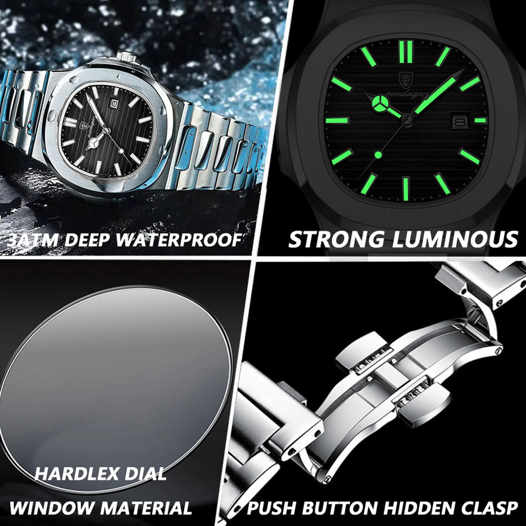Poedagar 613 Men's Watch Luxury Business Luminous Waterproof Stainless Steel Quartz Watches Montre Homme Office Gift for Men
