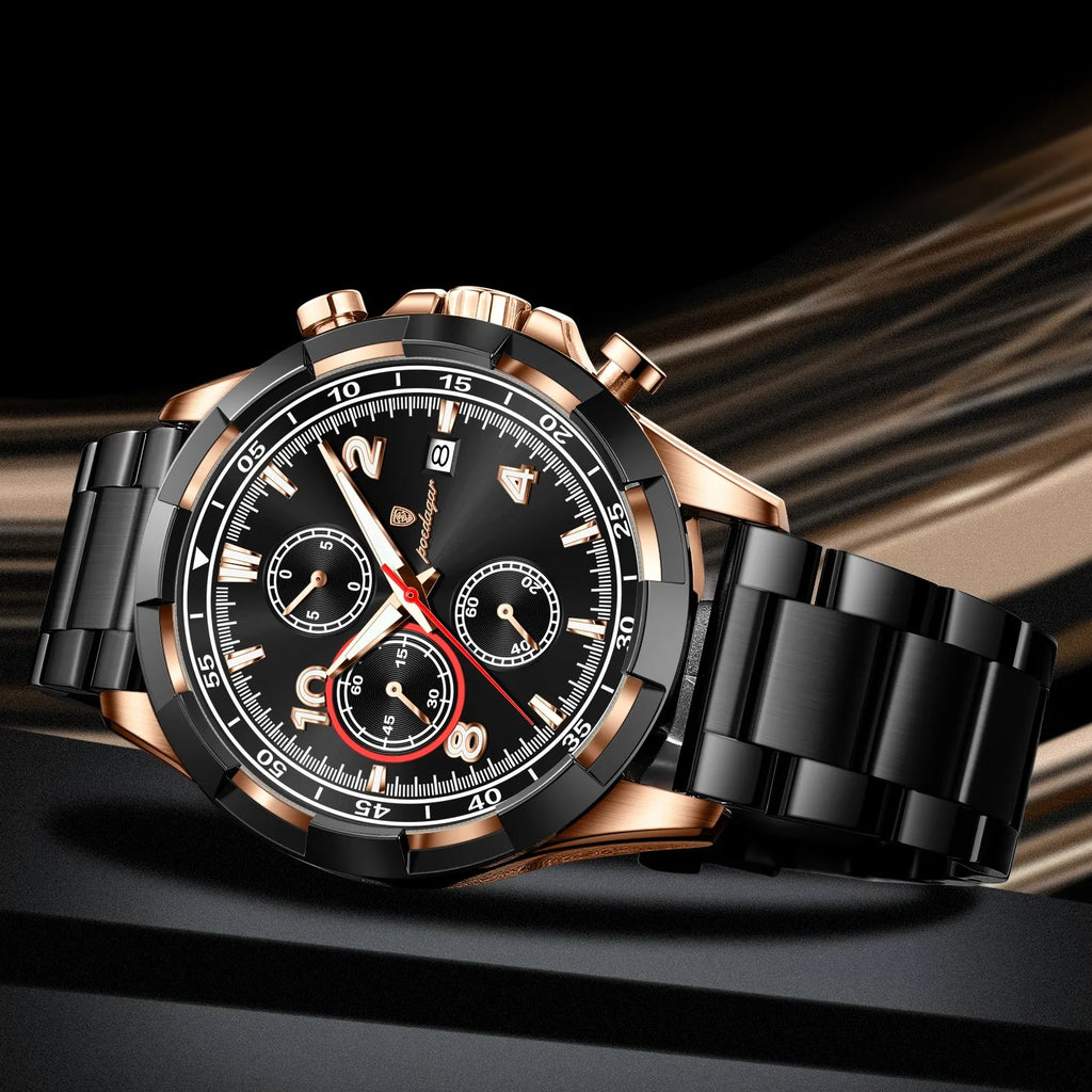 Poedagar 685 Men's Watch Chronograph Luminous Quartz Watches 47MM Dial Montre Homme Waterproof Stainless Steel Bracelet Watch