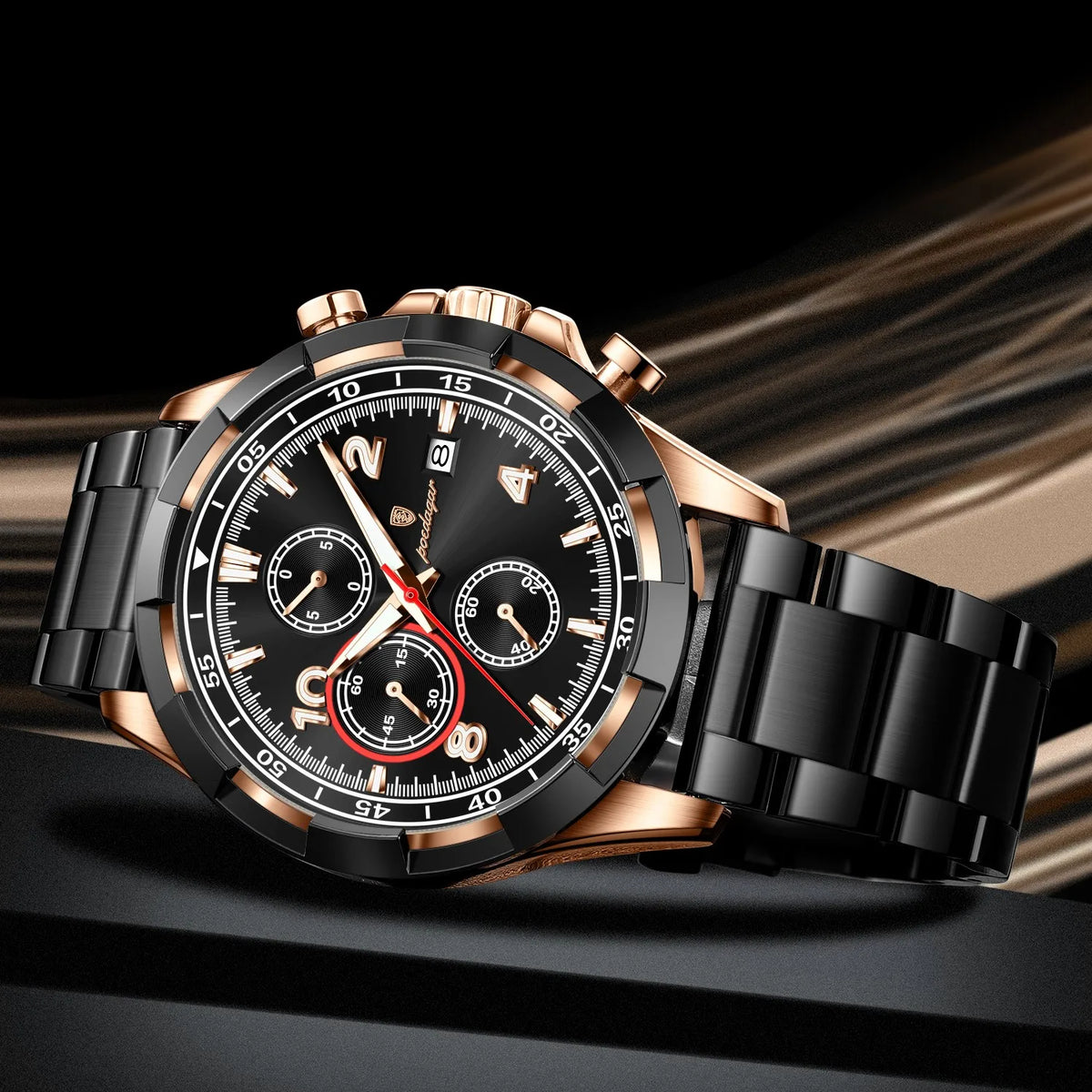 Poedagar 685 Men's Watch Chronograph Luminous Quartz Watches 47MM Dial Montre Homme Waterproof Stainless Steel Bracelet Watch