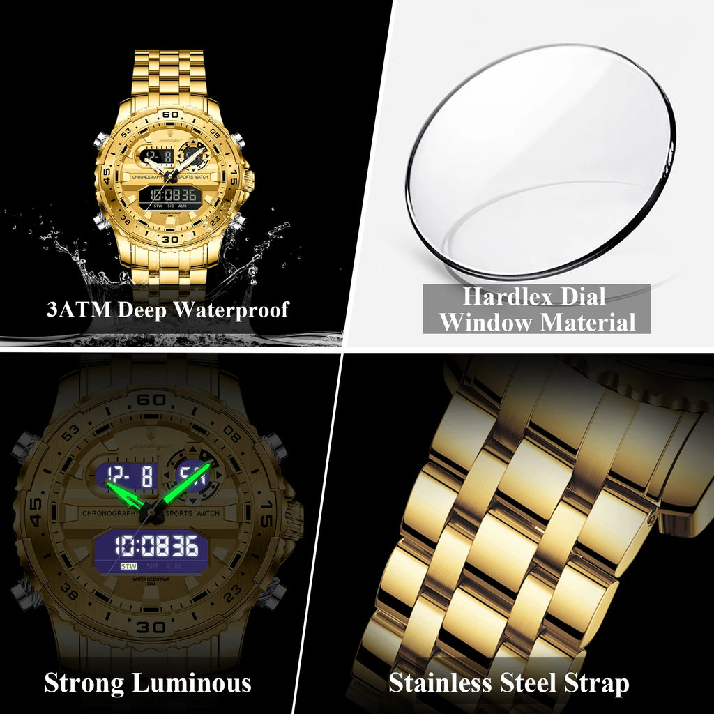 Poedagar E122 Luxury Men Watch Multifunction LED Display Chronograph Stainless Steel Alarm Luminous Waterproof Montre Wristwatch