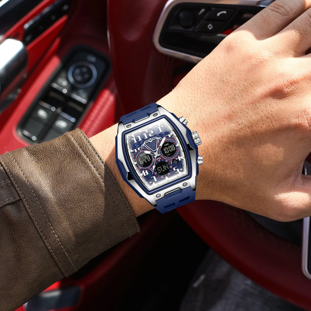 Poedagar 636 Men's Watch Sport Analog-Digital Quartz Watches Dual Display Silicone Strap Montre Water Resistant Luminous Watch