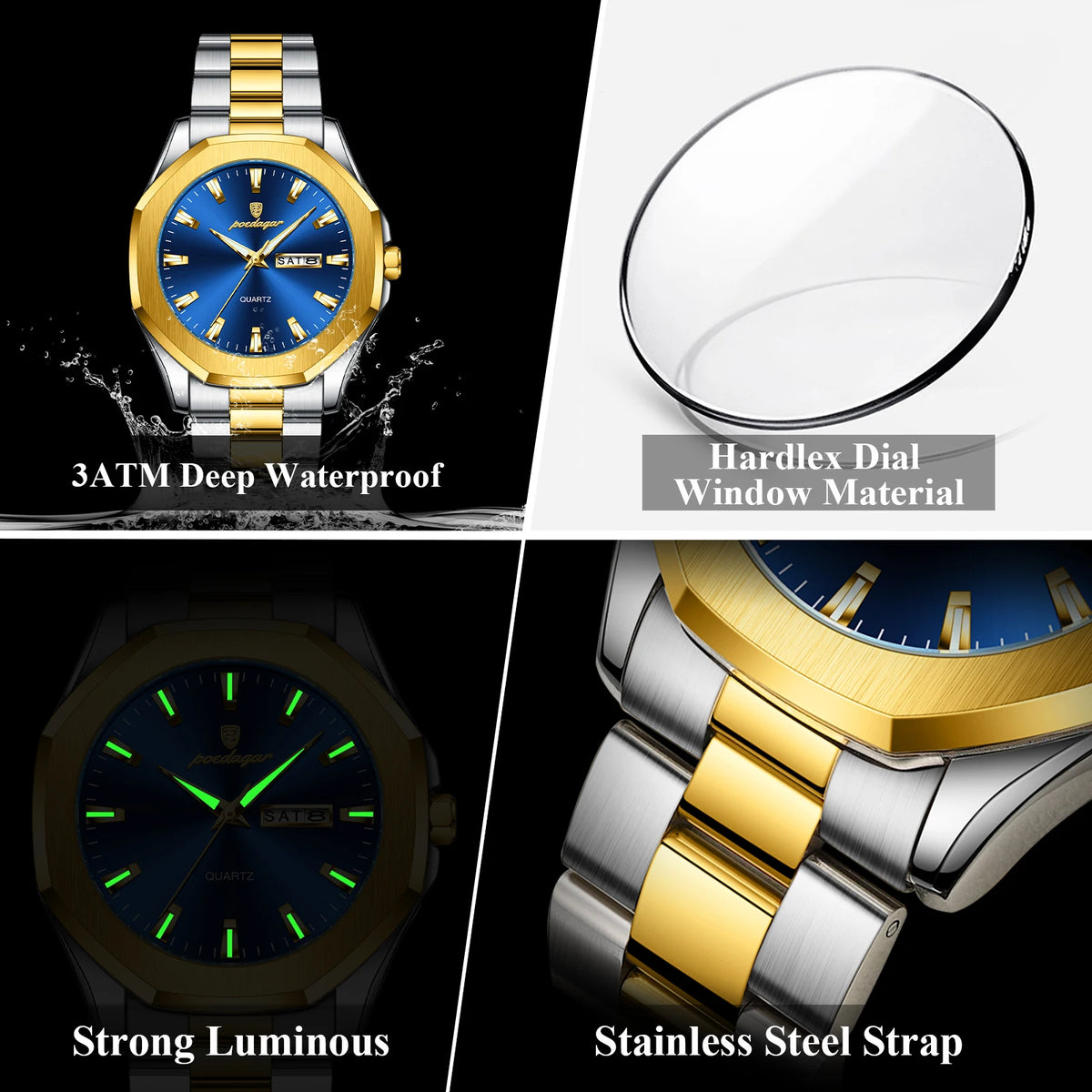 Poedagar 875 Business Quartz Watch for Men Luxury Luminous Waterproof Stainless Steel Mens Watch