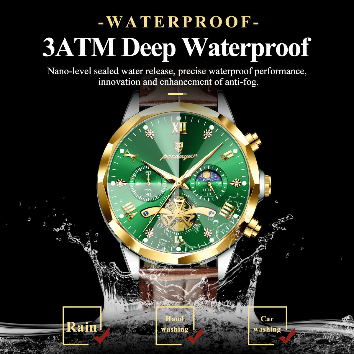 Poedagar 938 Men's Watch Luxury Two-Tone Leather Strap Montre Homme Chronograph Quartz Watches Luminous Waterproof Watch for Men