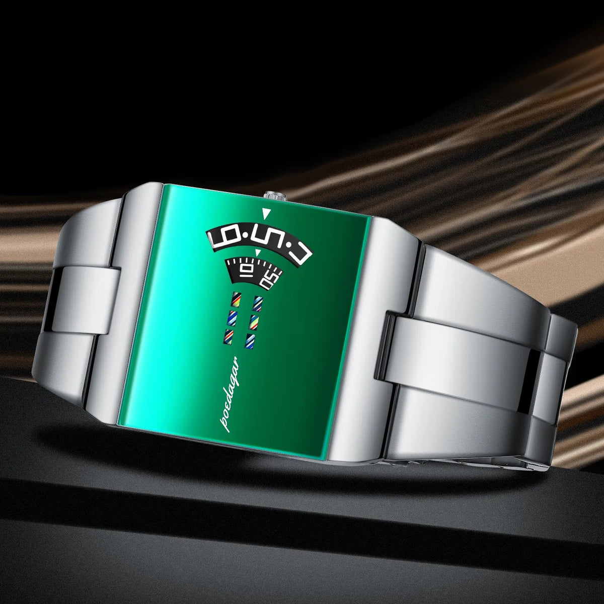 Poedagar 857 Luxury Men's Watch Unique Green Mirror Dial Quartz Watch Stainless Steel Band Waterproof Montre Wristwatch for Men