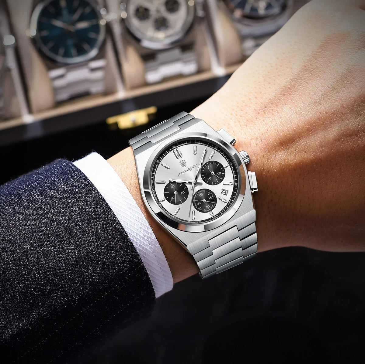 Poedagar 970 Luxury Men Quartz Watch Waterproof Luminous Wristwatch Chronograph Stainless Steel Reloj Montre Homme Watch for Men