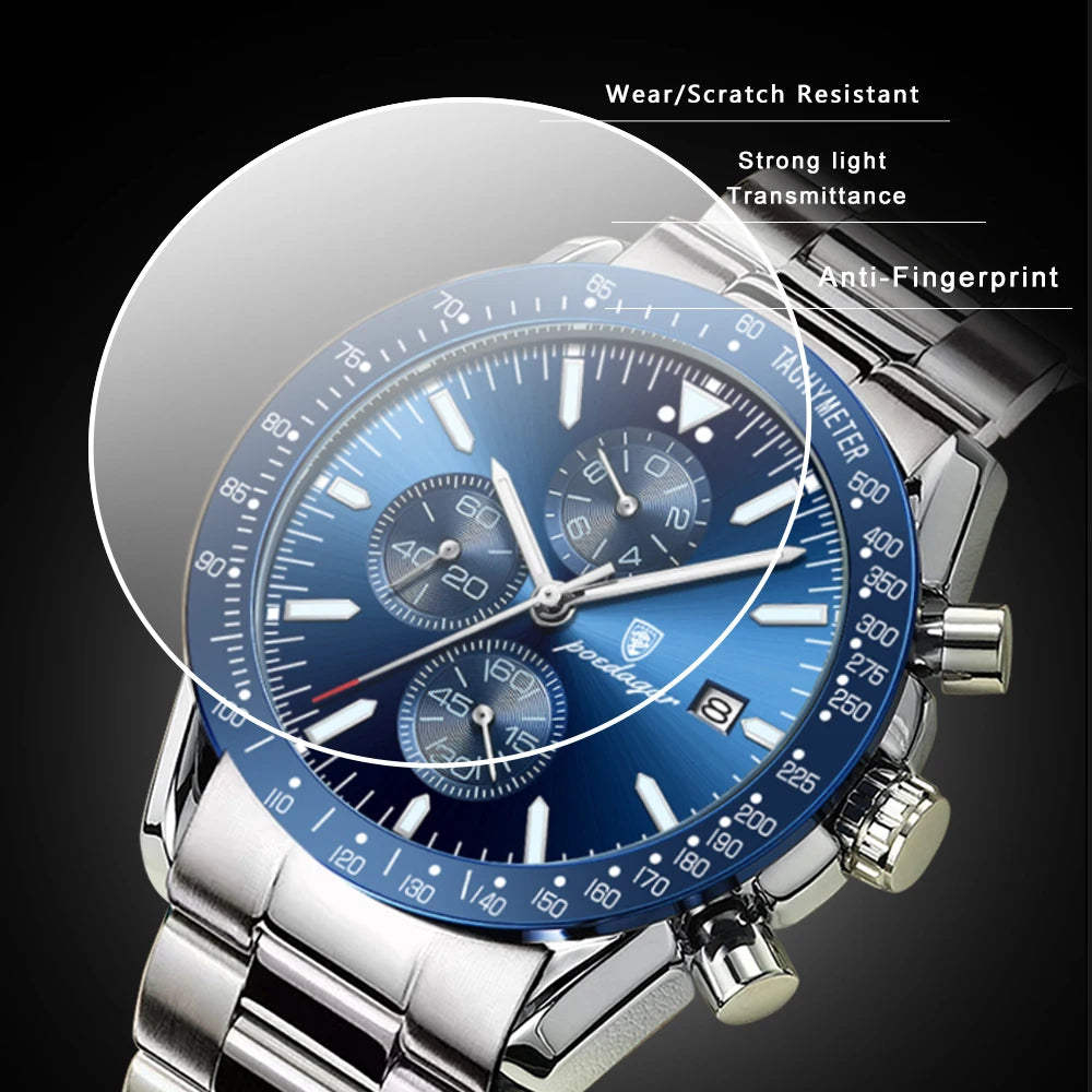 Poedagar Fashion Waterproof Watches Men Wrist Luminous Calendar Quartz Watches Stainless Steel Watch for Men