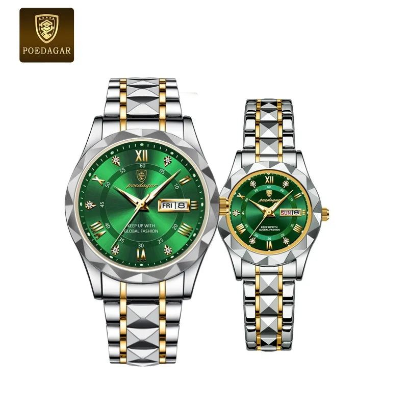 Poedagar Luxury Fashion Quartz Watches for Men Women Waterproof Luminous Stainless Couple Watches