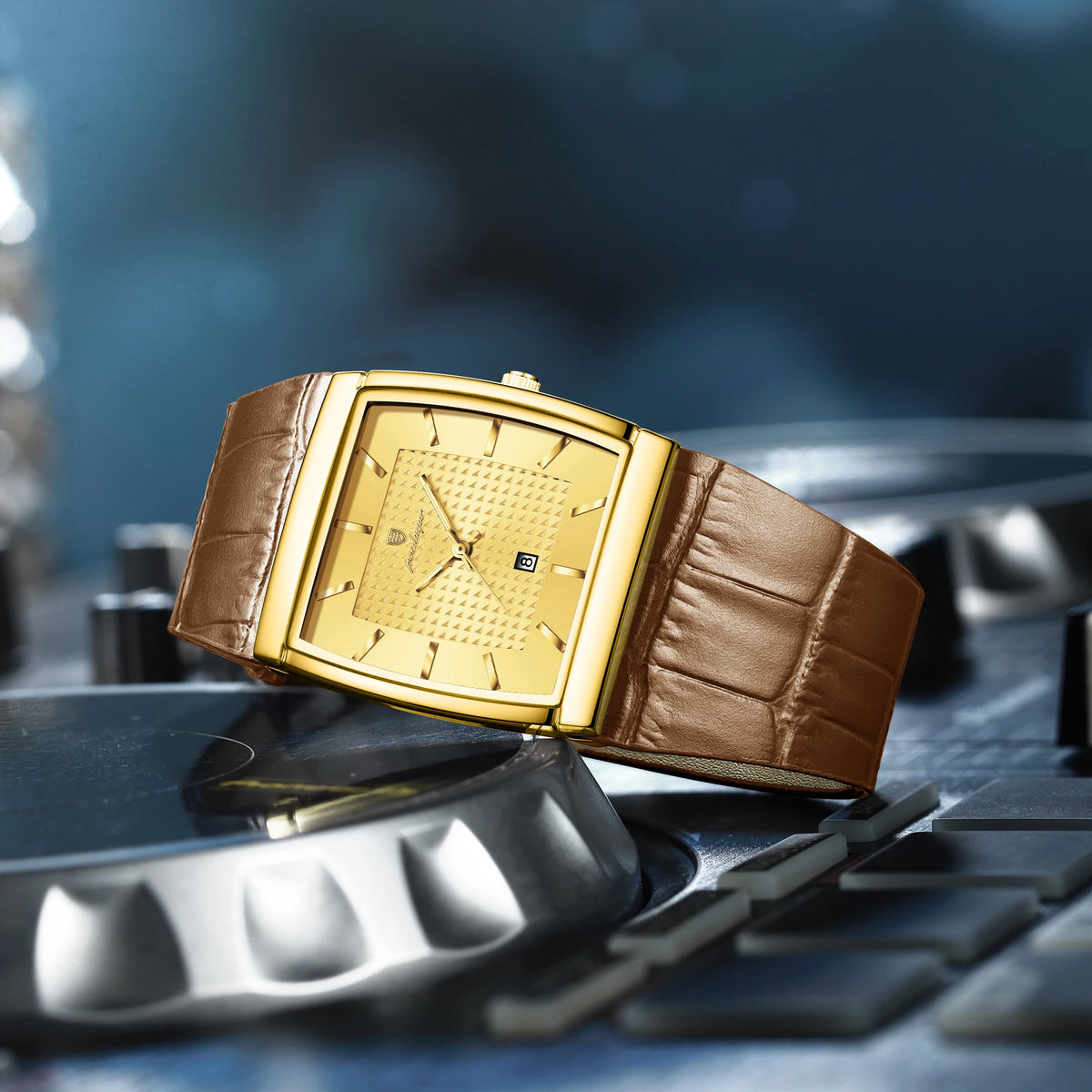Poedagar 885 Luxury Men Watch Fully Gold Leather Strap Square Quartz Wristwatch Business Waterproof Factory Direct Ready to Ship