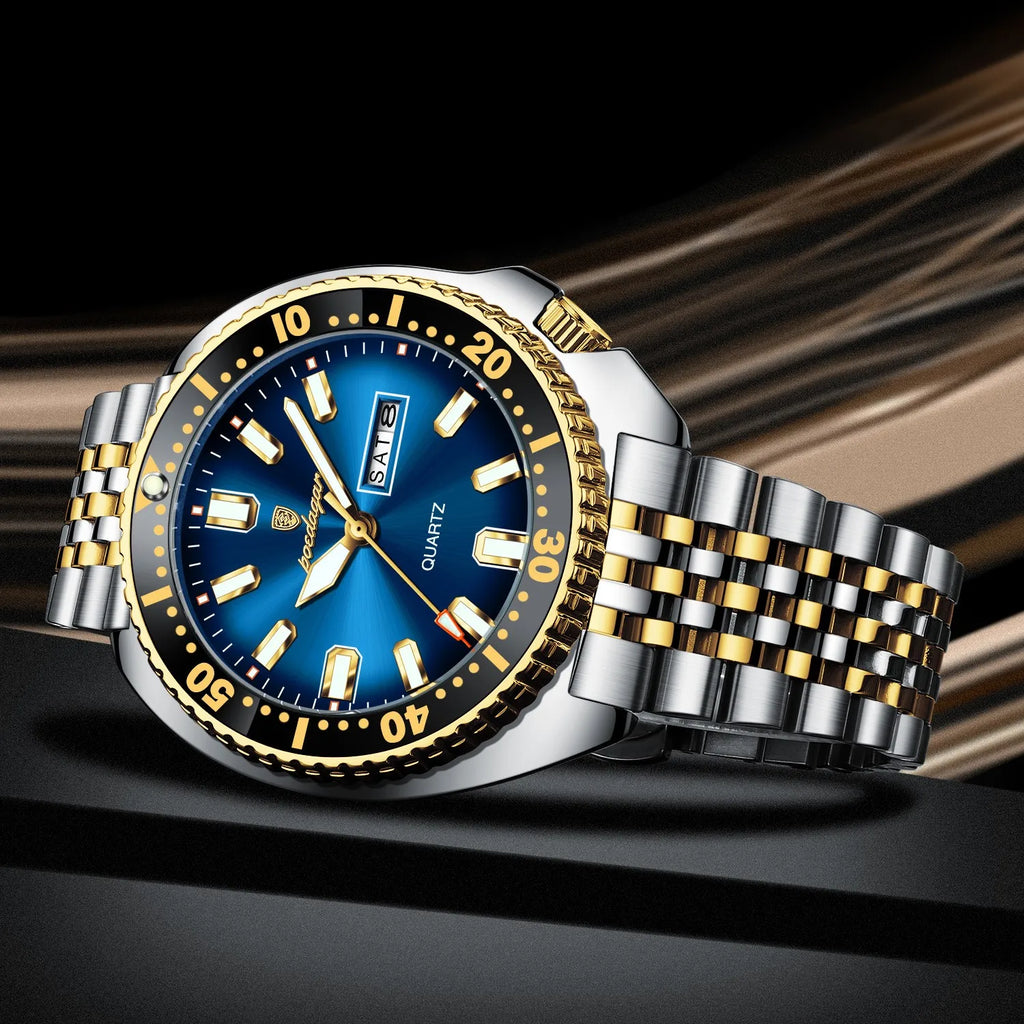 Poedagar 682 Men Watch Luxury Sport Rotating Bezel Date Day Stainless Steel Quartz Wristwatch Ready to Ship Factory Direct Sale